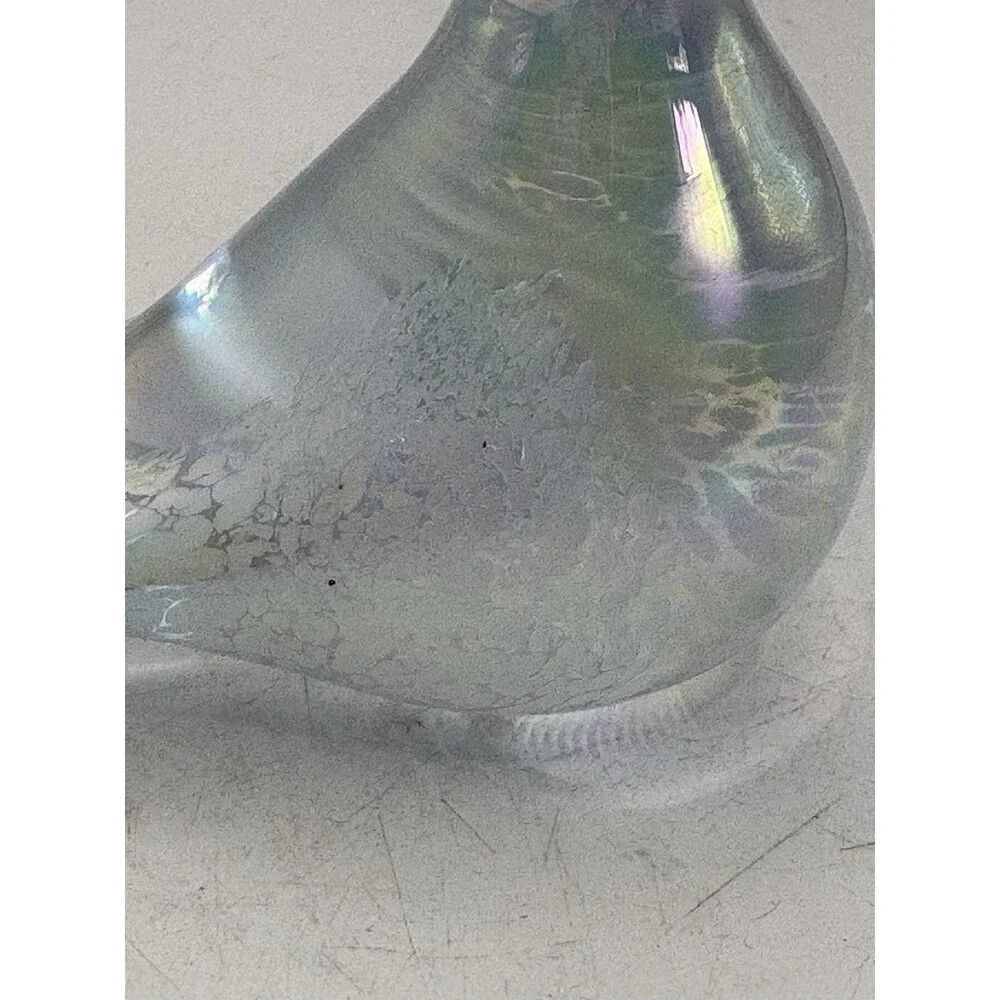 Rainbow Snow Bird Figurine Iridescent Art Glass Matte Finish 5”